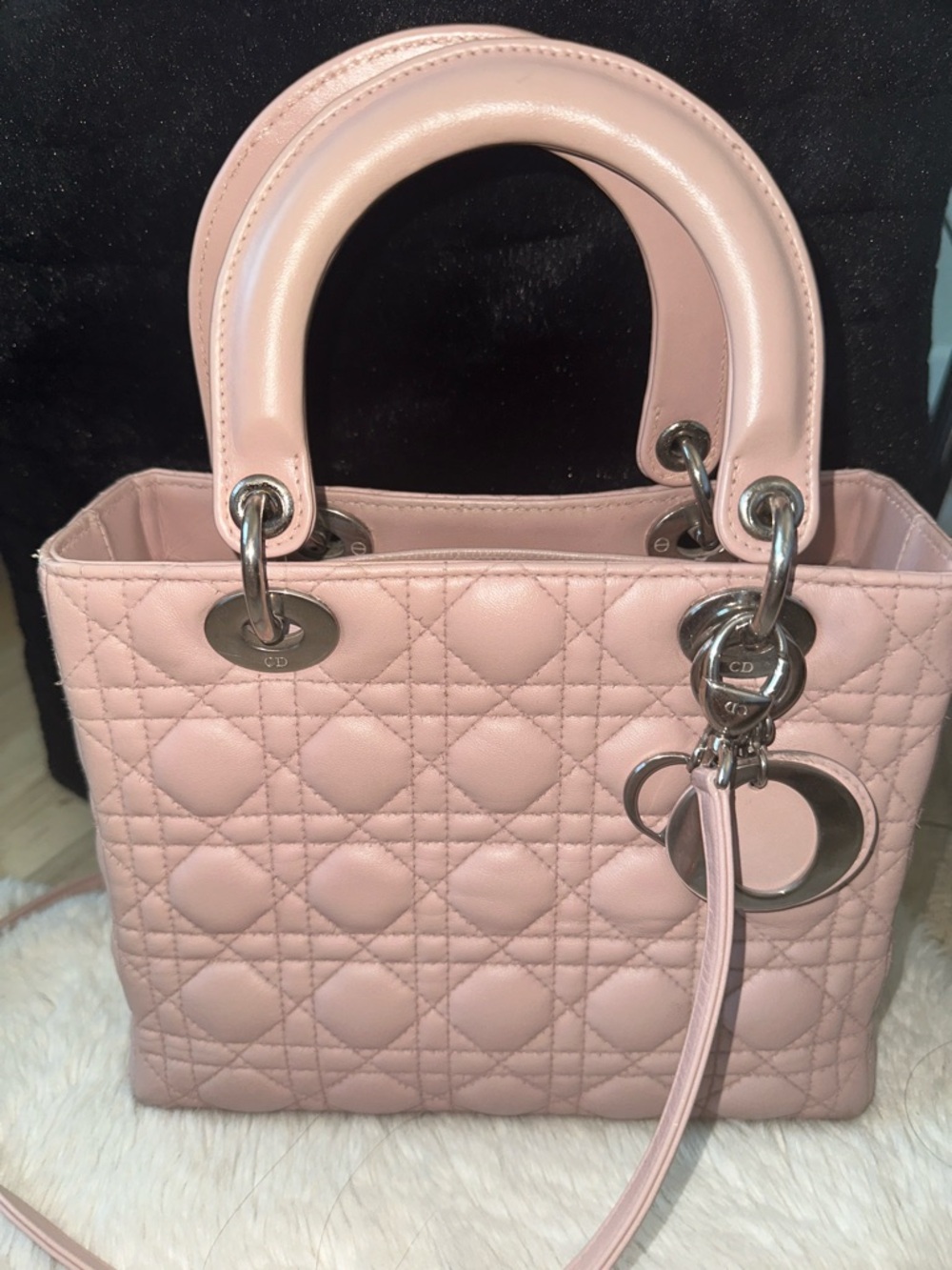 Authentic Lady Dior Blush Pink Quilted Leather Top-Handle Satchel